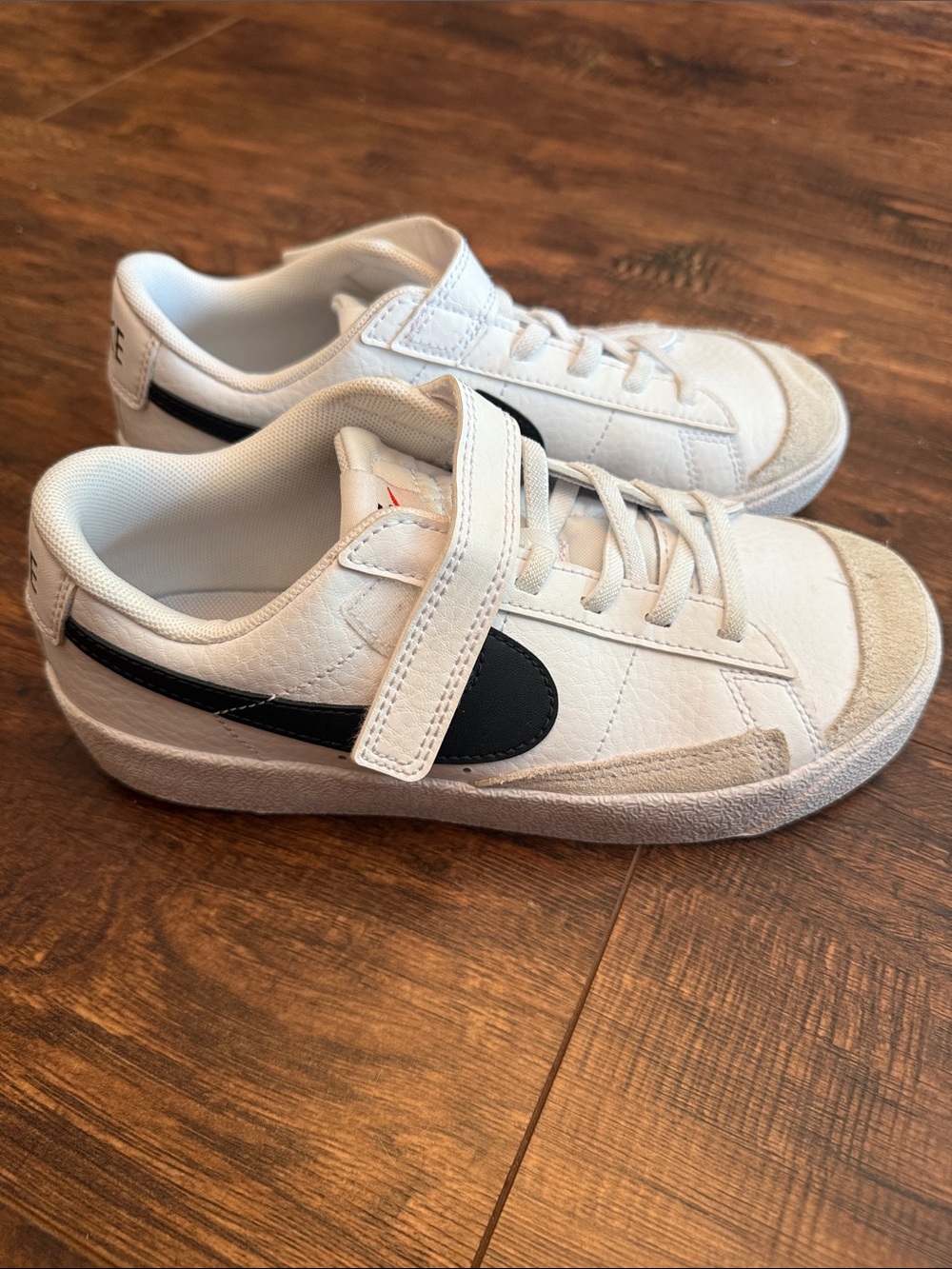 Kids White Sneakers with Black Swoosh - Classic Velcro Design